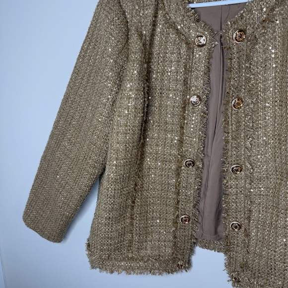 Chico’s Gold Tweed Sequin Jacket Size 3 NWT Sparkle Blazer - Picture 5 of 13